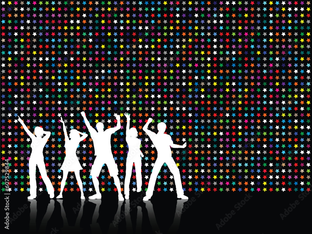 Silhouette of people dancing on starry background