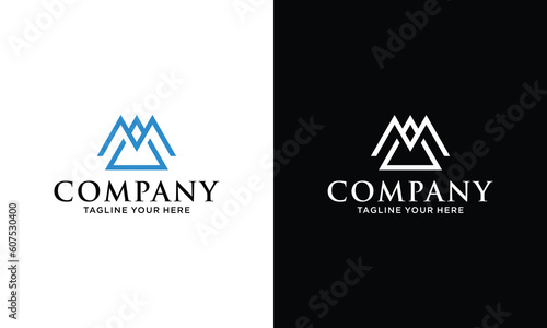 Creative stylish modern trendy connected mountain shaped black and white color artistic MA initial based letter icon logo.
