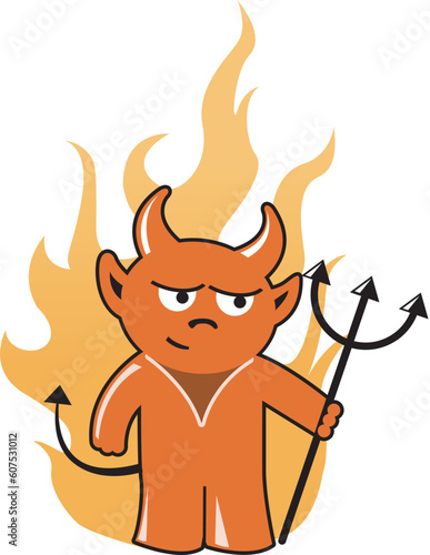 devil with trident in front of flame