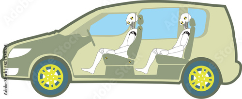 Crash test dummies in the test car