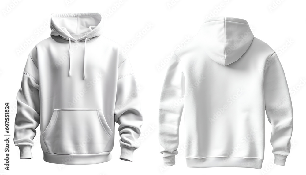 Set of white front and back view tee hoodie hoody sweatshirt on transparent  background cutout, PNG file. Mockup template for artwork graphic design  Stock Photo | Adobe Stock