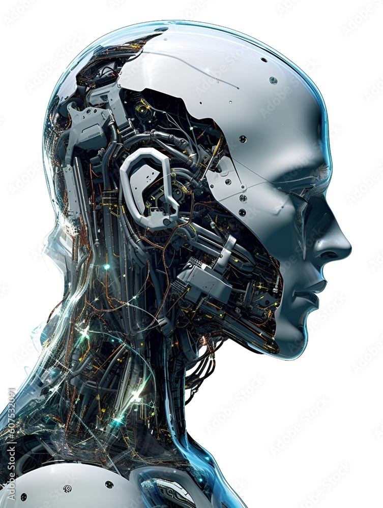 Humanoid AI Android portrait on white background Humanoid AI Android portrait on white background