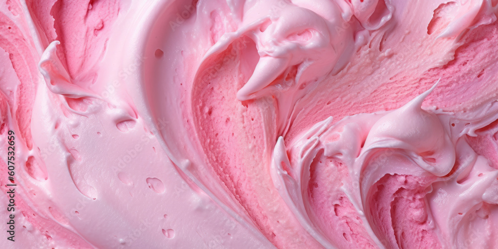 Close up of strawberry ice cream dessert. Generative ai Close up of strawberry ice cream dessert. Generative ai