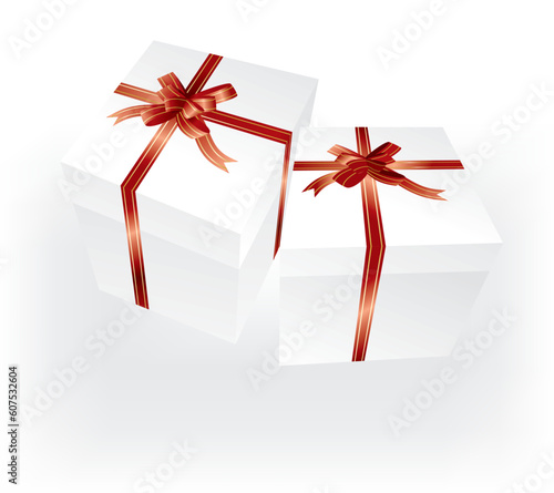vector white gift boxes with red ribbons