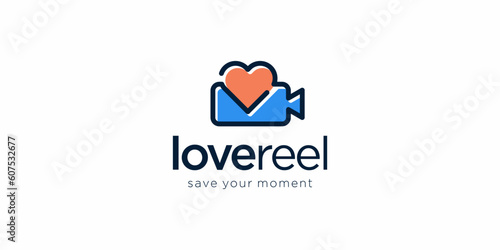 Love Reel Logo Design,  Love Camera Record Logo Design. Symbol Elements Vector EPS 10