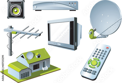 TV system - remote control, tv set and satellite