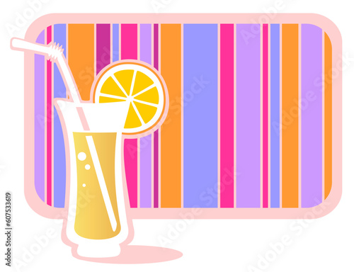 Stylized glass of lemonade with striped frame isolated on a white background.