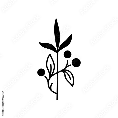 Black silhouette of a plant. Clipart.