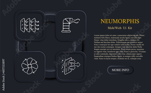 Air cooling solution. Beat the heat with efficient air conditioning. Refreshing, cool breeze, temperature control, comfort. Neomorphism style. Vector line icon for Business
