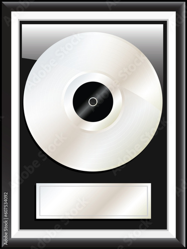 Vector illustration of framed platinum disc with plaque for message