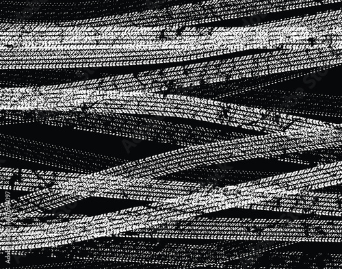 Editable vector background illustration of tire tracks