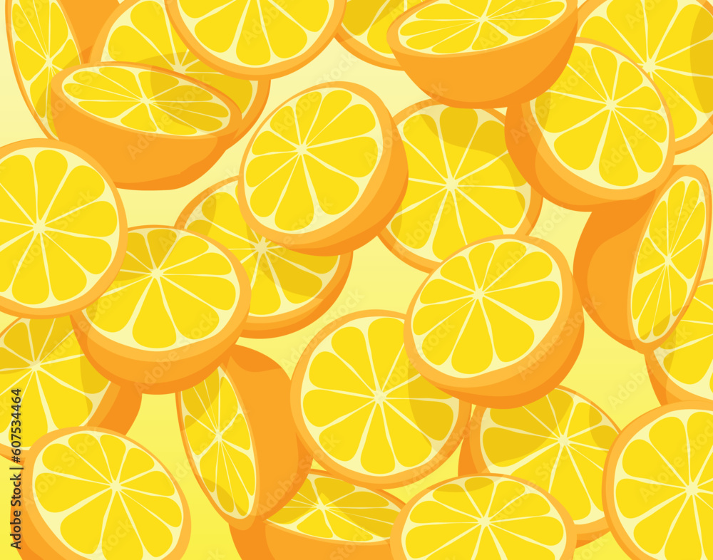 Editable vector illustration of falling sliced oranges