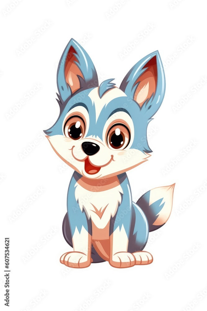 Cute baby Husky in Cartoon Style on white background - generative AI Cute baby Husky in Cartoon Style on white background - generative AI
