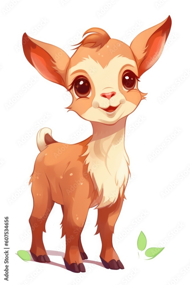 Cute baby Goat in Cartoon Style on white background - generative AI Cute baby Goat in Cartoon Style on white background - generative AI