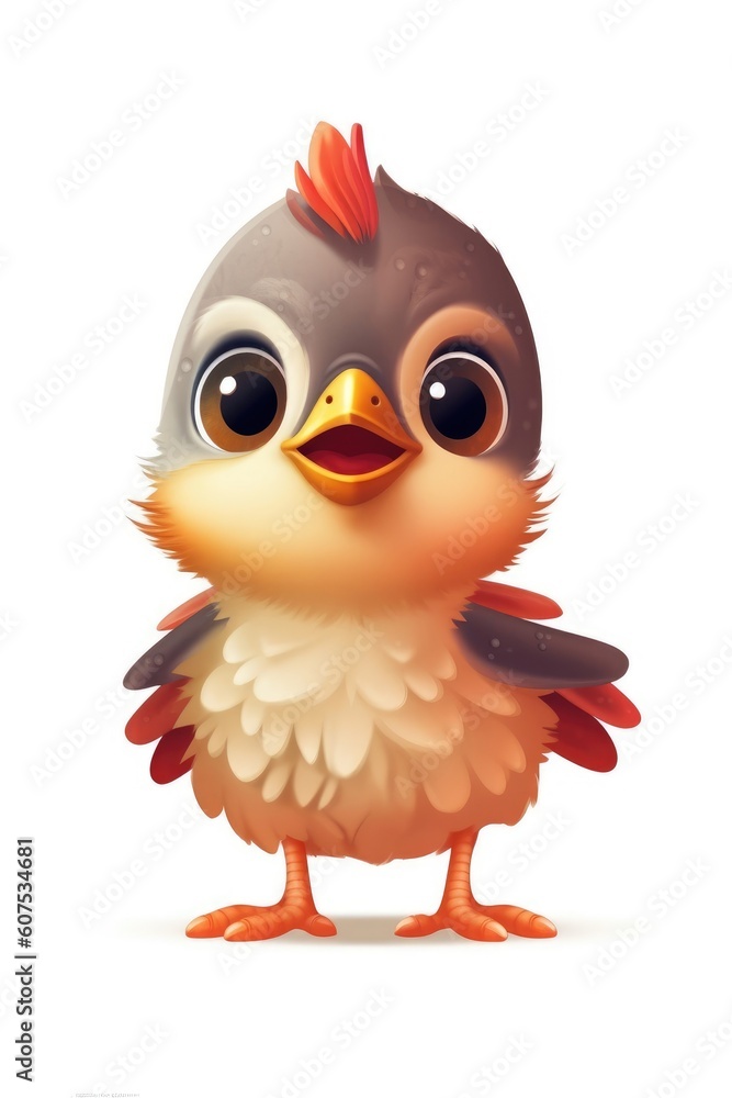 Cute baby Cuckoo in Cartoon Style on white background - generative AI Cute baby Cuckoo in Cartoon Style on white background - generative AI