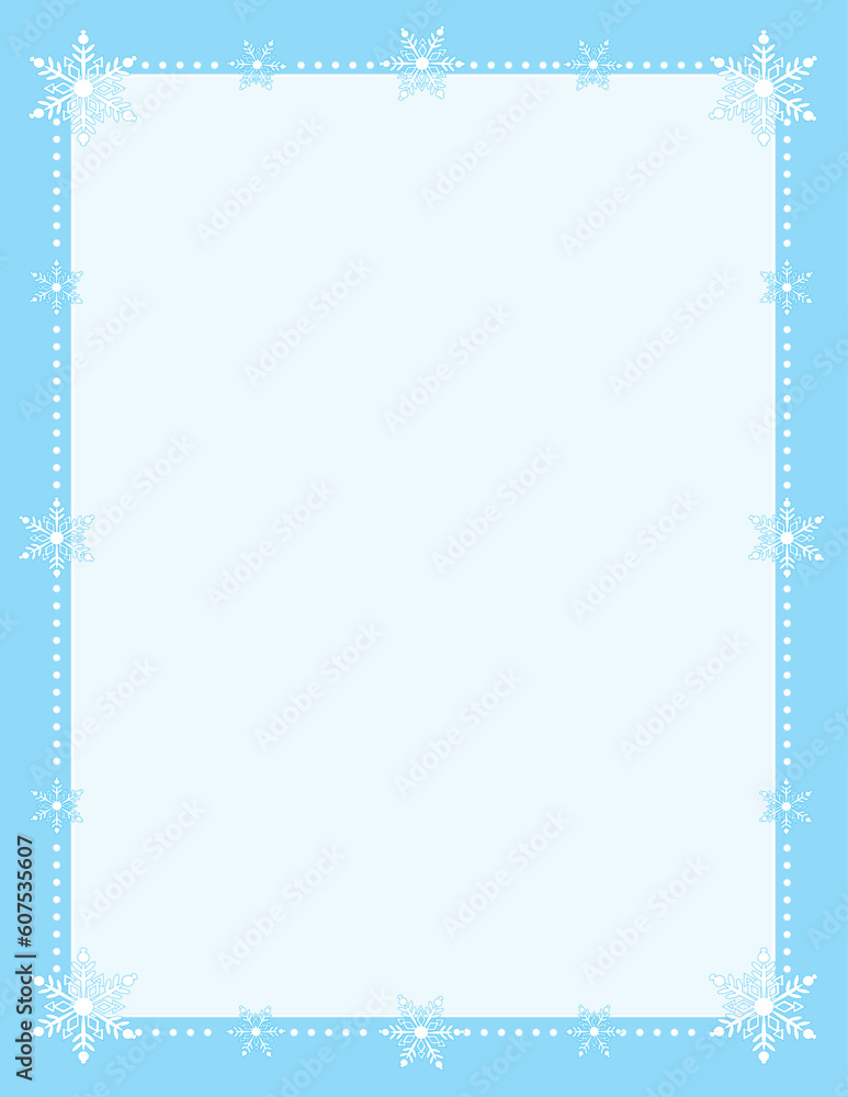 Simple snowflake border pale blue center and framed with white snowflakes Simple snowflake border pale blue center and framed with white snowflakes