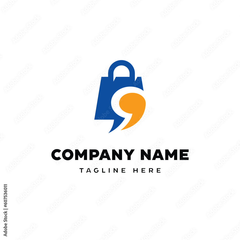 E commerce logo design Shopping bag and chat icon combination