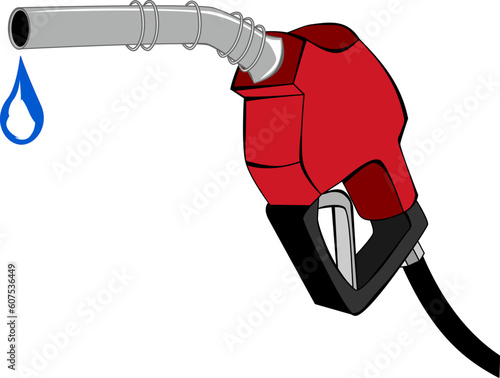 Red gas pump nozzle with water drop