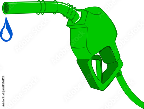 Green gas pump nozzle with dripping water