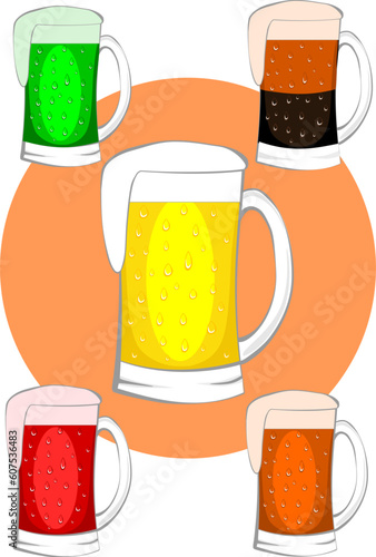 Various types of beer in sweaty mugs