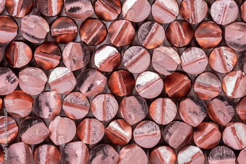 Foto Pile of copper rod raw materials metals industry and stock market concept