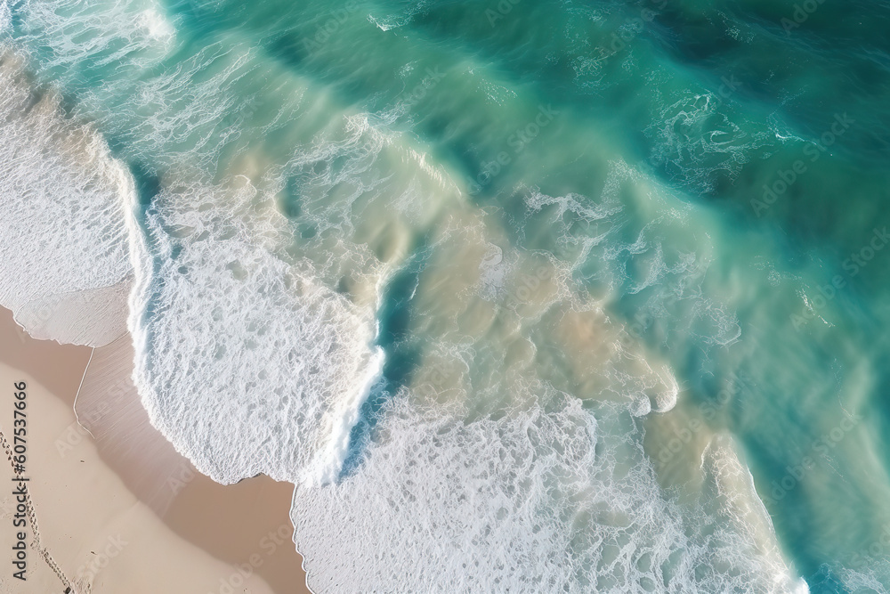 sea ocean waves reaching shore. Beach with aerial drone. Beach clear turquoise top view. Beautiful beach ,aerial drone beautiful beach, generative ai 