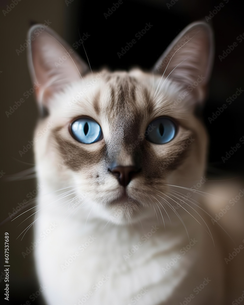 siamese cat looking up with blue eyes, generative ai 
