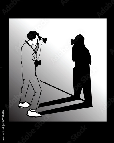 photographer, black and white illustration or logo
