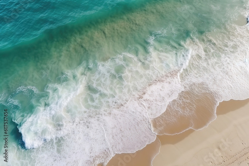 sea ocean waves reaching shore. Beach with aerial drone. Beach clear turquoise top view. Beautiful beach ,aerial drone beautiful beach, generative ai  © vvalentine