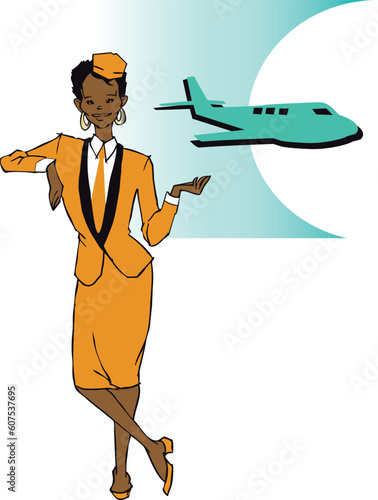 stewardess (african american hispanic woman) clipart