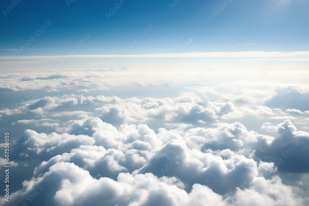 white and fluffy clouds are seen in the sky above a plane, generative ai white and fluffy clouds are seen in the sky above a plane, generative ai