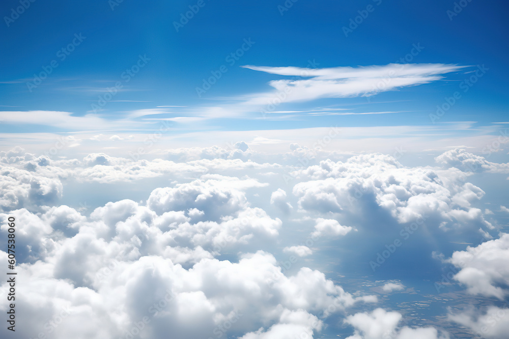white and fluffy clouds are seen in the sky above a plane, generative ai white and fluffy clouds are seen in the sky above a plane, generative ai