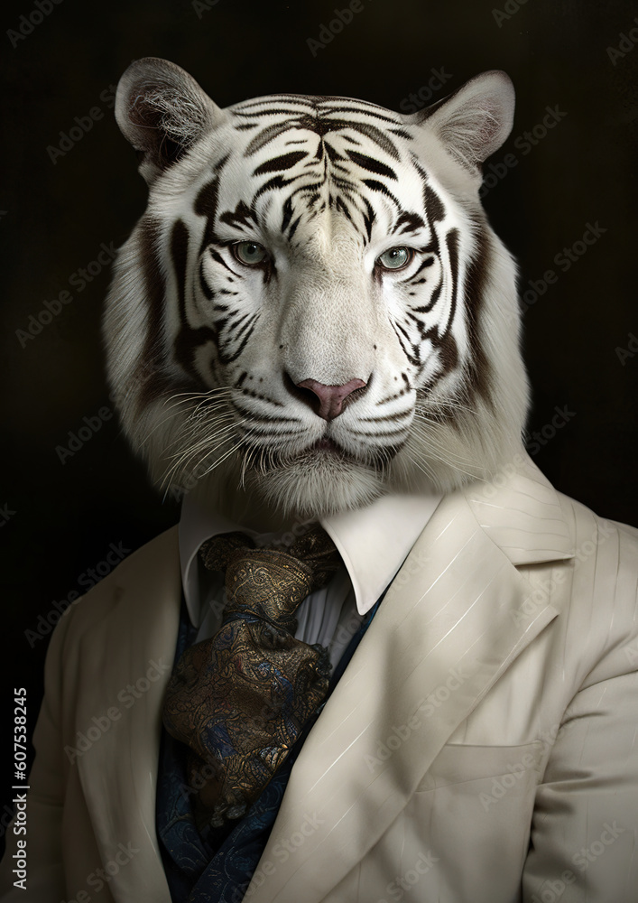 white tiger wearing a suit and tie, generative ai 