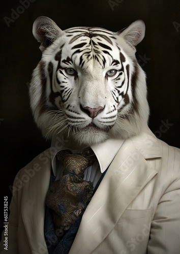 white tiger wearing a suit and tie  generative ai 