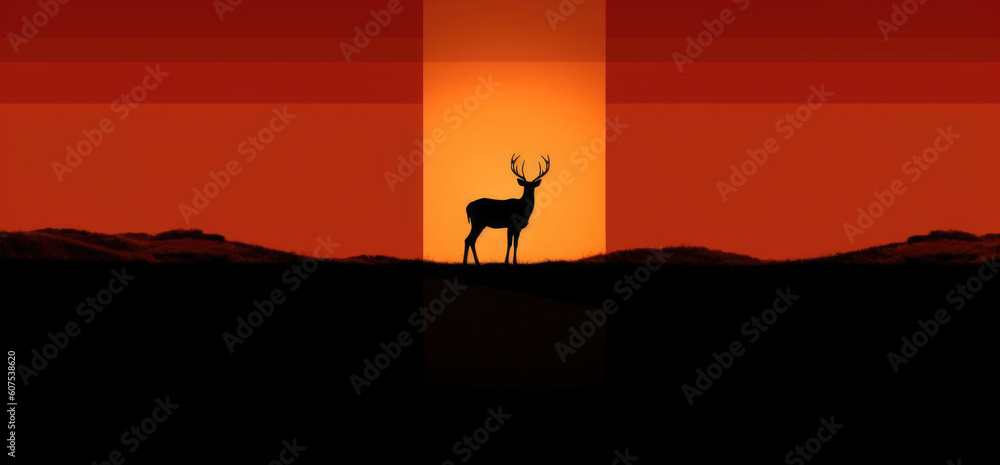 Illustration Silhouette Hirsch auf orange roten Hintergrund