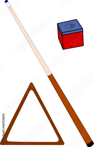 A Cue Stick with chalk and rack