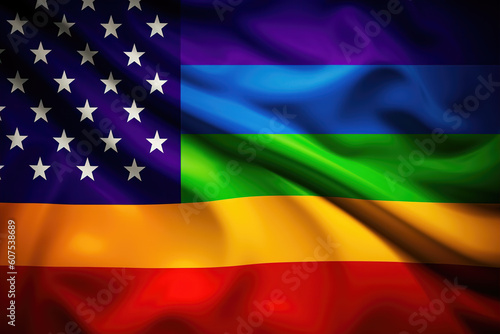 Generative AI illustration of rainbow flag of USA LGBT community with stars and colorful stripes