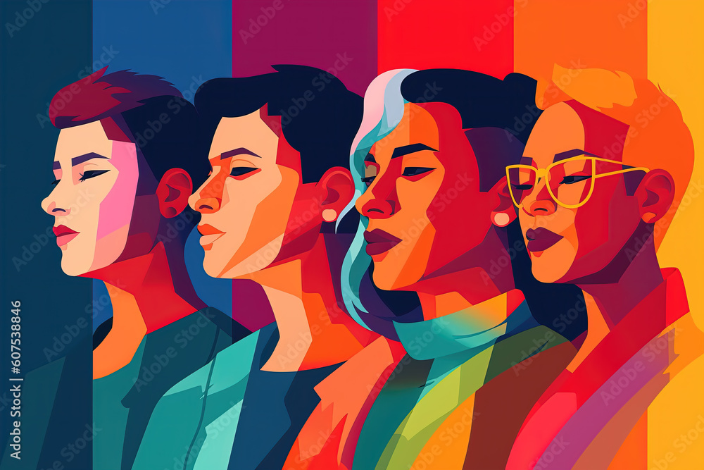 Generative AI illustration of diverse LGBT cartoon people standing in ...