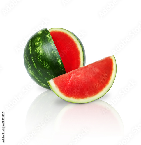 Big watermelon and slice on white background as package design element PNG