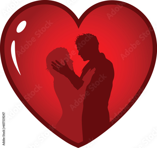 Silhouette of a loving couple in heart