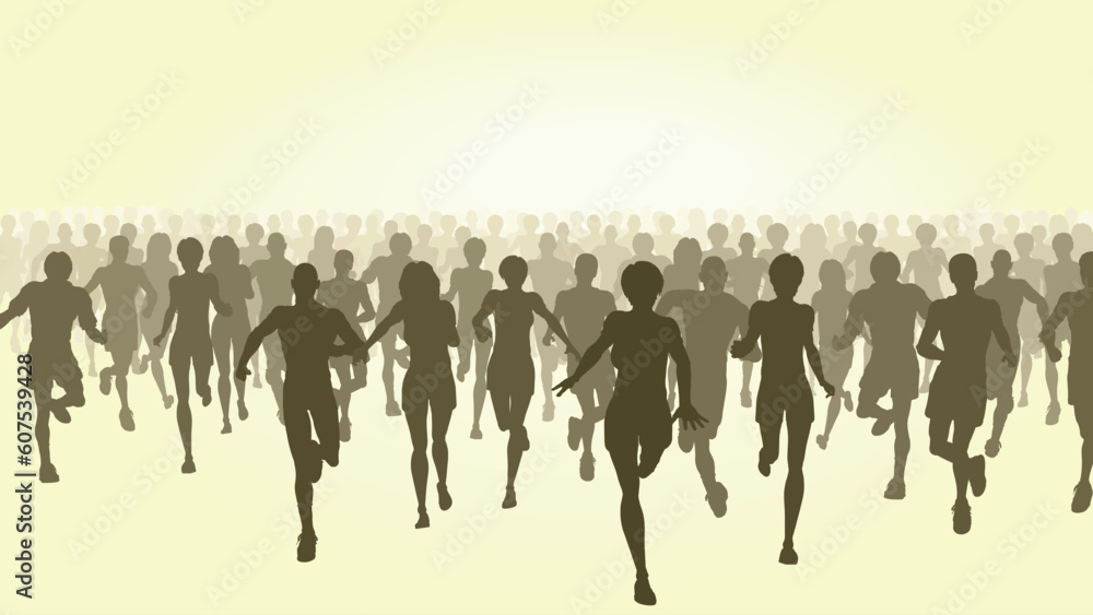 Naklejka premium Editable vector illustration of a large group of people running