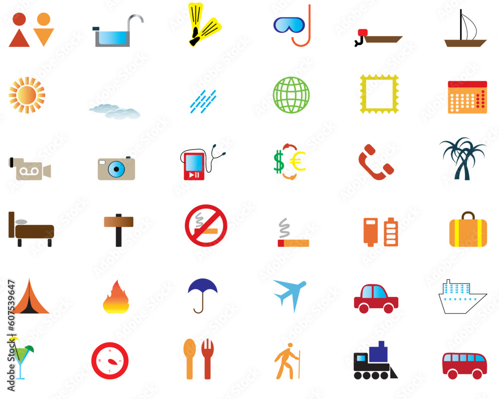 Biggest collection of different travel icons for using in web design Biggest collection of different travel icons for using in web design