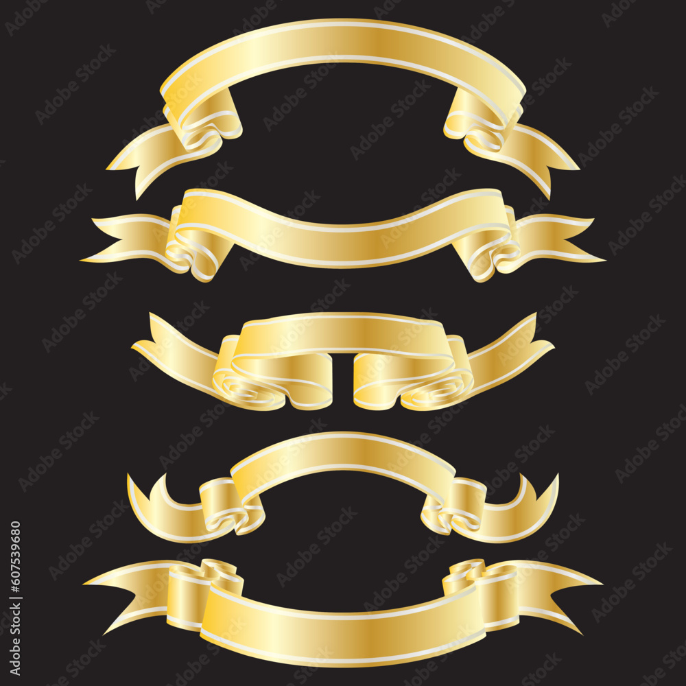 Set of golden striped ribbons on black background Set of golden striped ribbons on black background
