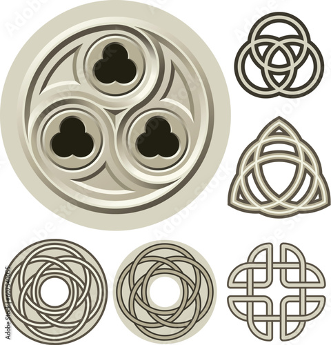 Cathedral detail with trefoils, and various Celtic Knot patterns. Vector and jpeg available. photo