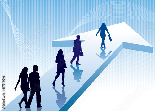 People are walking on a direction sign, conceptual business illustration.