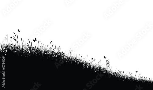 Editable vector silhouette of a grassy meadow with copy space