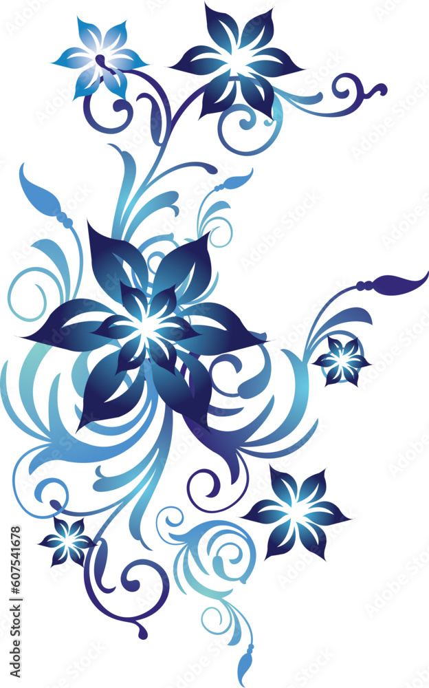 Florish design element with blue gradient and curves.