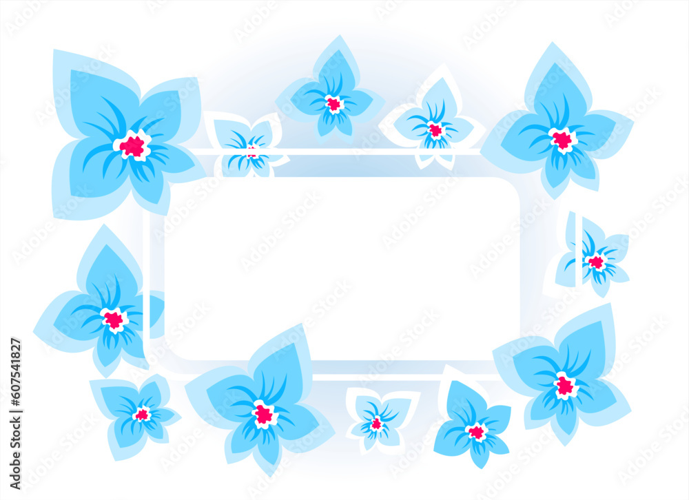 Romantic flower frame on a blue background. Digital illustration.