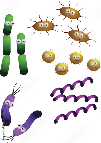 vector illustration for a variety of cartoon bacteria photo