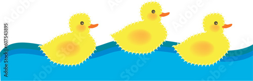 vector illustration for three ducky are swimming, movement, fun and cute